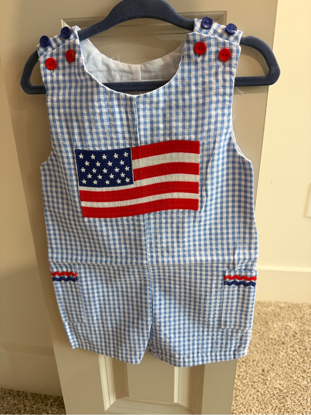 Boy’s American Flag Seersucker Romper (NWT)